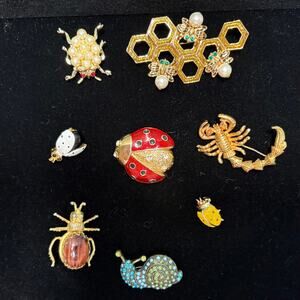 Vintage to Modern Estate Insect Brooch Pin Lot Bug - 8 pieces - Some Signed